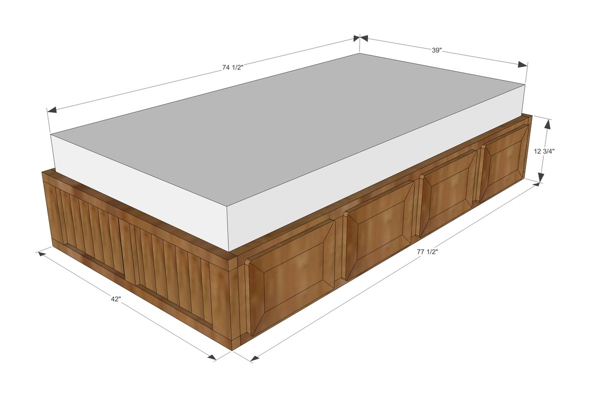 Rustic Storage Bed with Doors dimension diagram 1