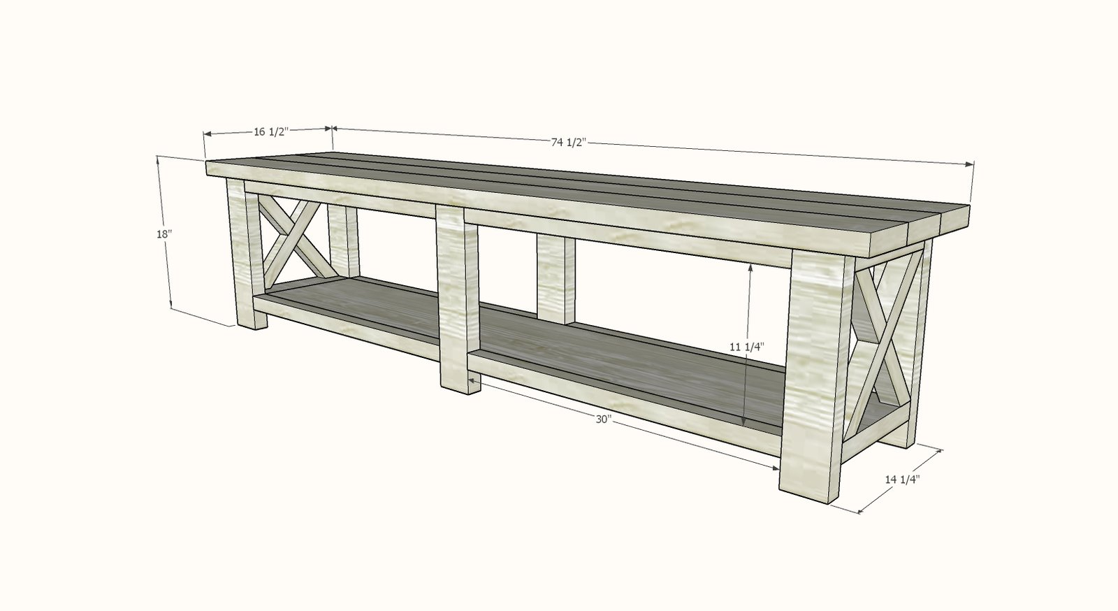 Rustic X Bench dimension diagram 1