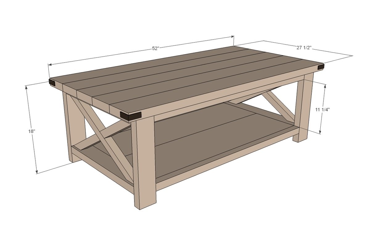 Rustic X Coffee Table dimension diagram 1