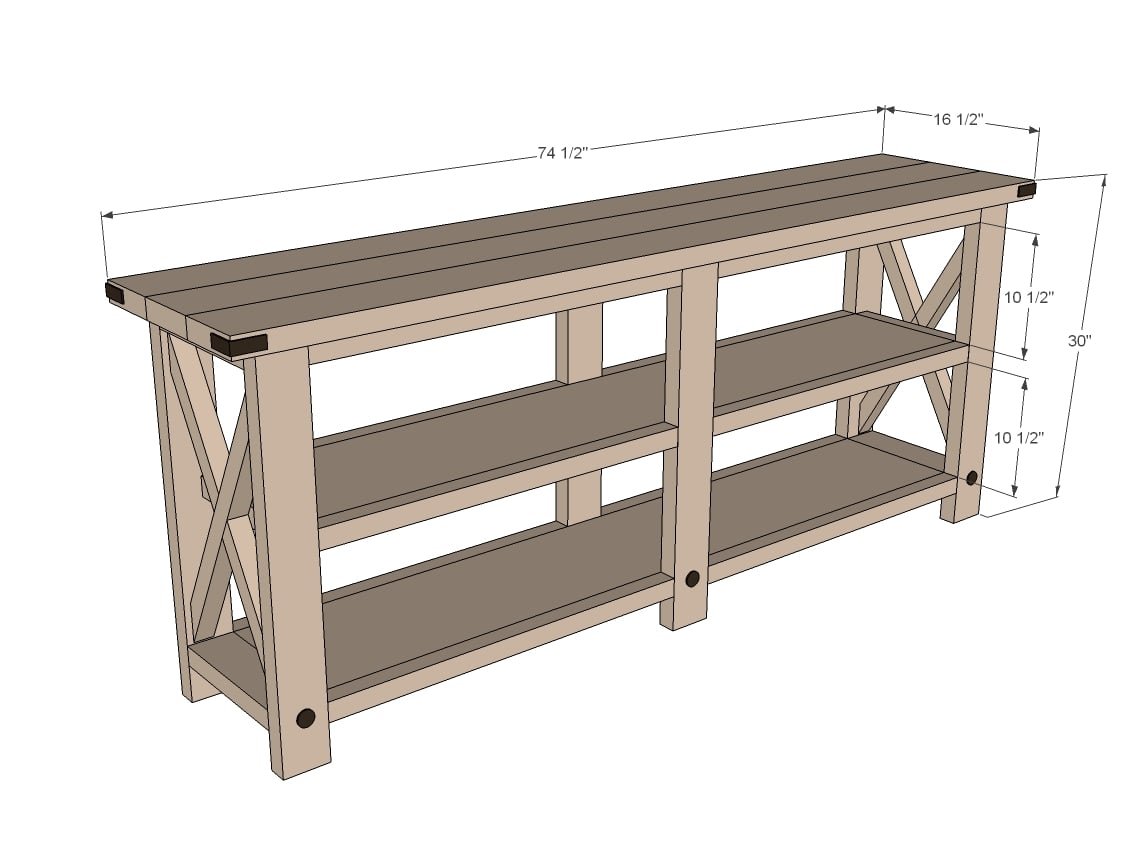 Rustic X Console Table dimension diagram 1