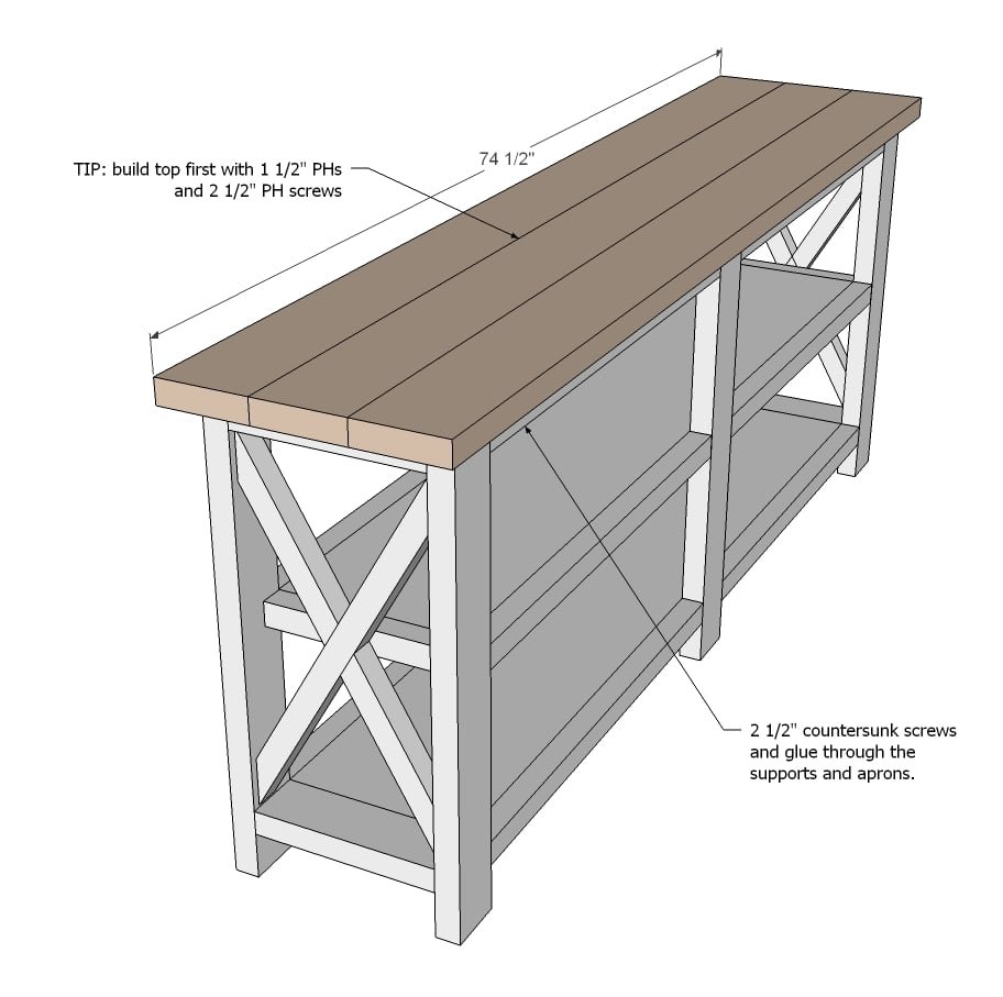Rustic X Console Table — step 6