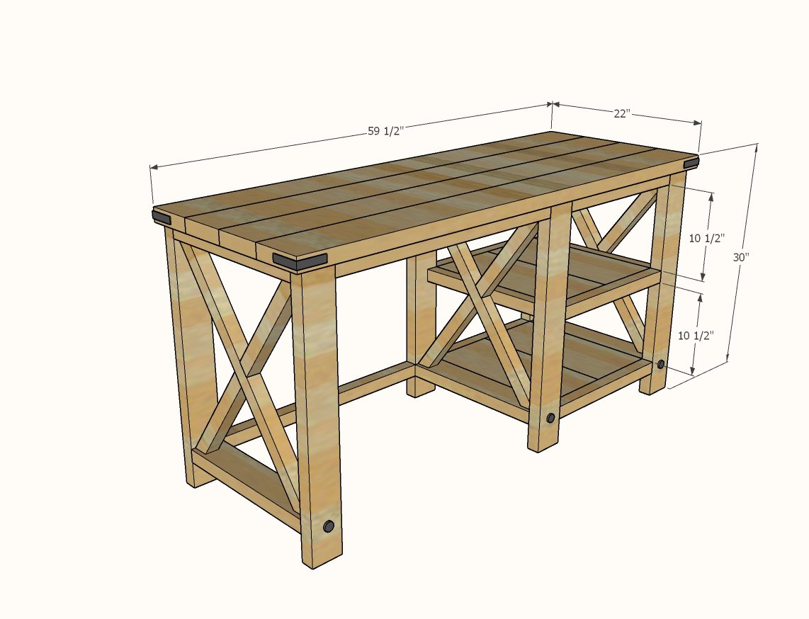 Rustic X Desk dimension diagram 1