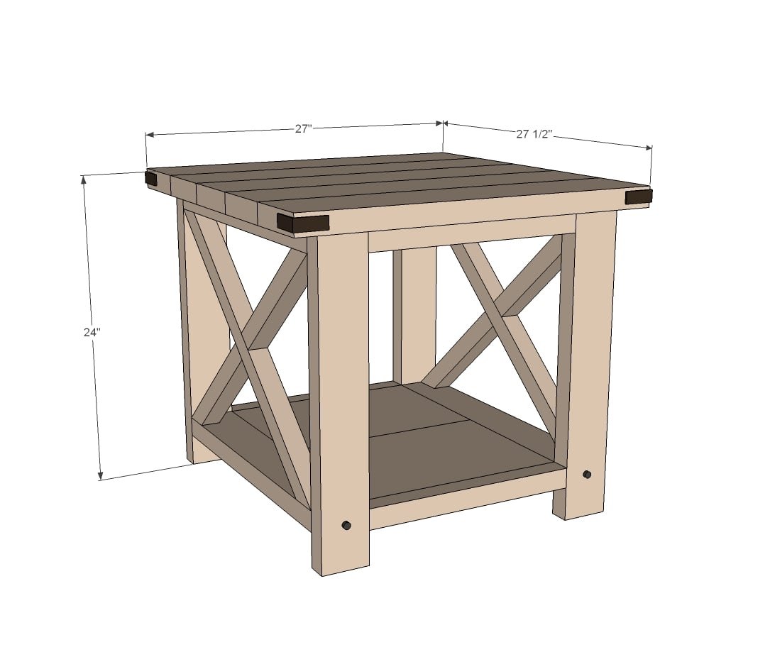 Rustic X End Table dimension diagram 1