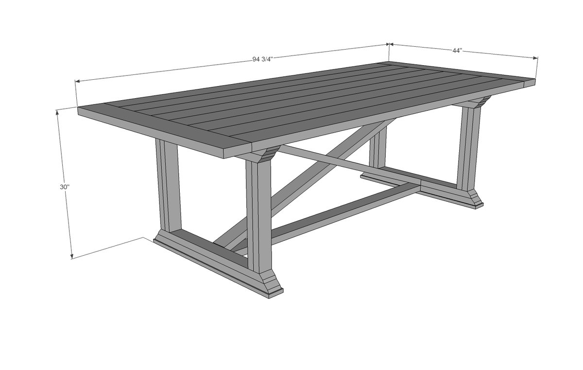Rustic X Farmhouse Dining Table dimension diagram 1