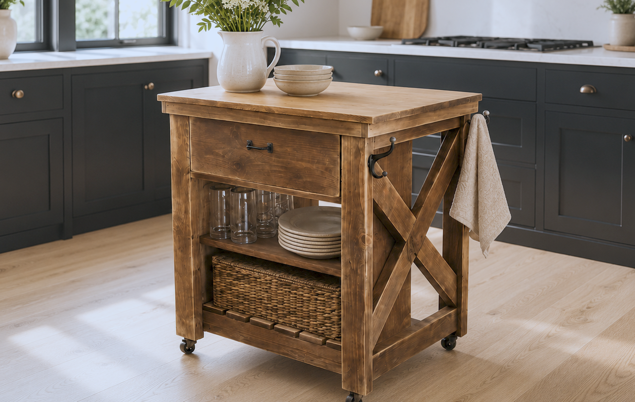 Rustic X Small Rolling Kitchen Island