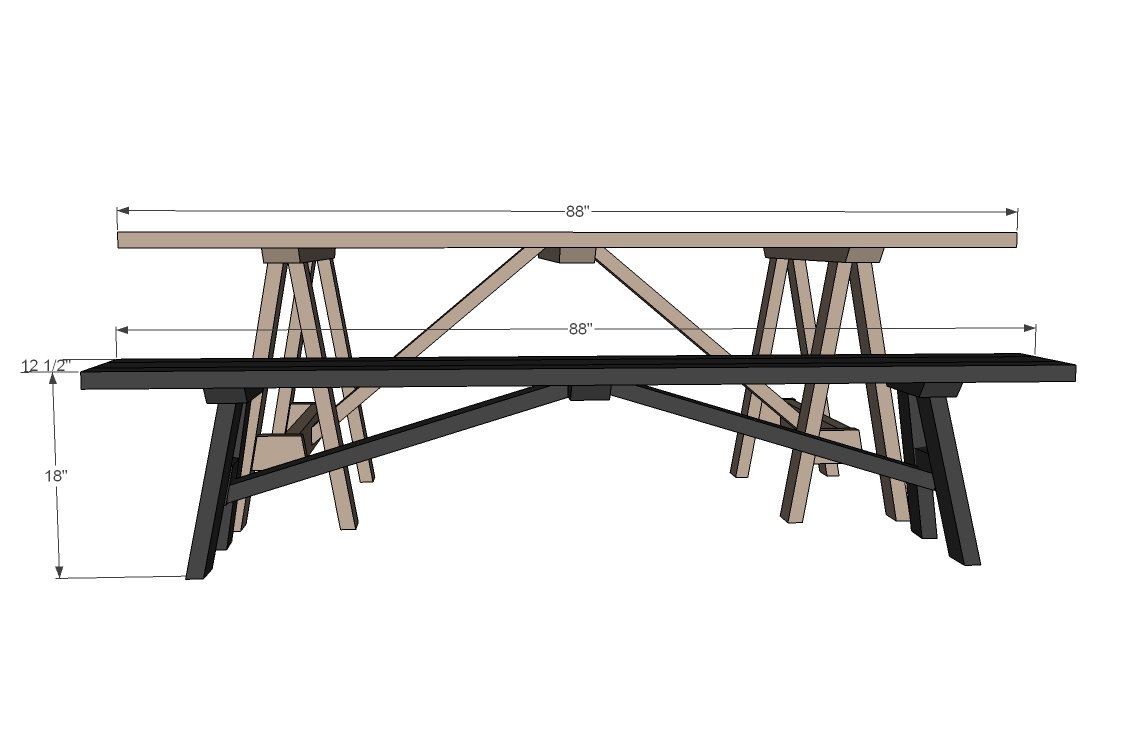 Sawhorse Outdoor Bench dimension diagram 1