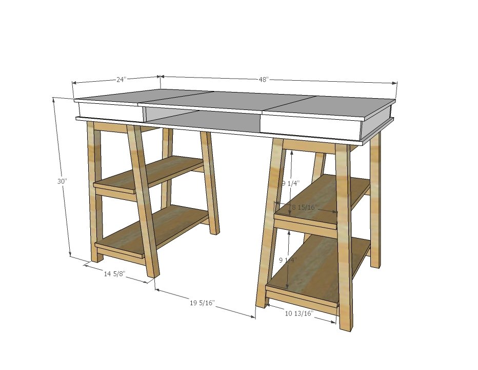 Sawhorse Storage Leg Desk dimension diagram 1