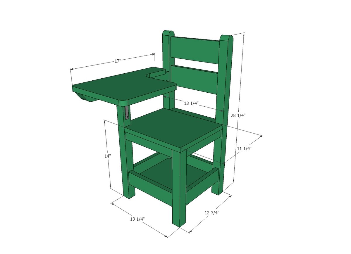 Schoolhouse Chair with Writing Pad Desk dimension diagram 1