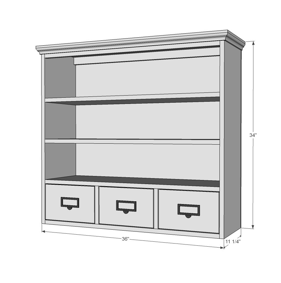 Schoolhouse Wall Hutch dimension diagram 1