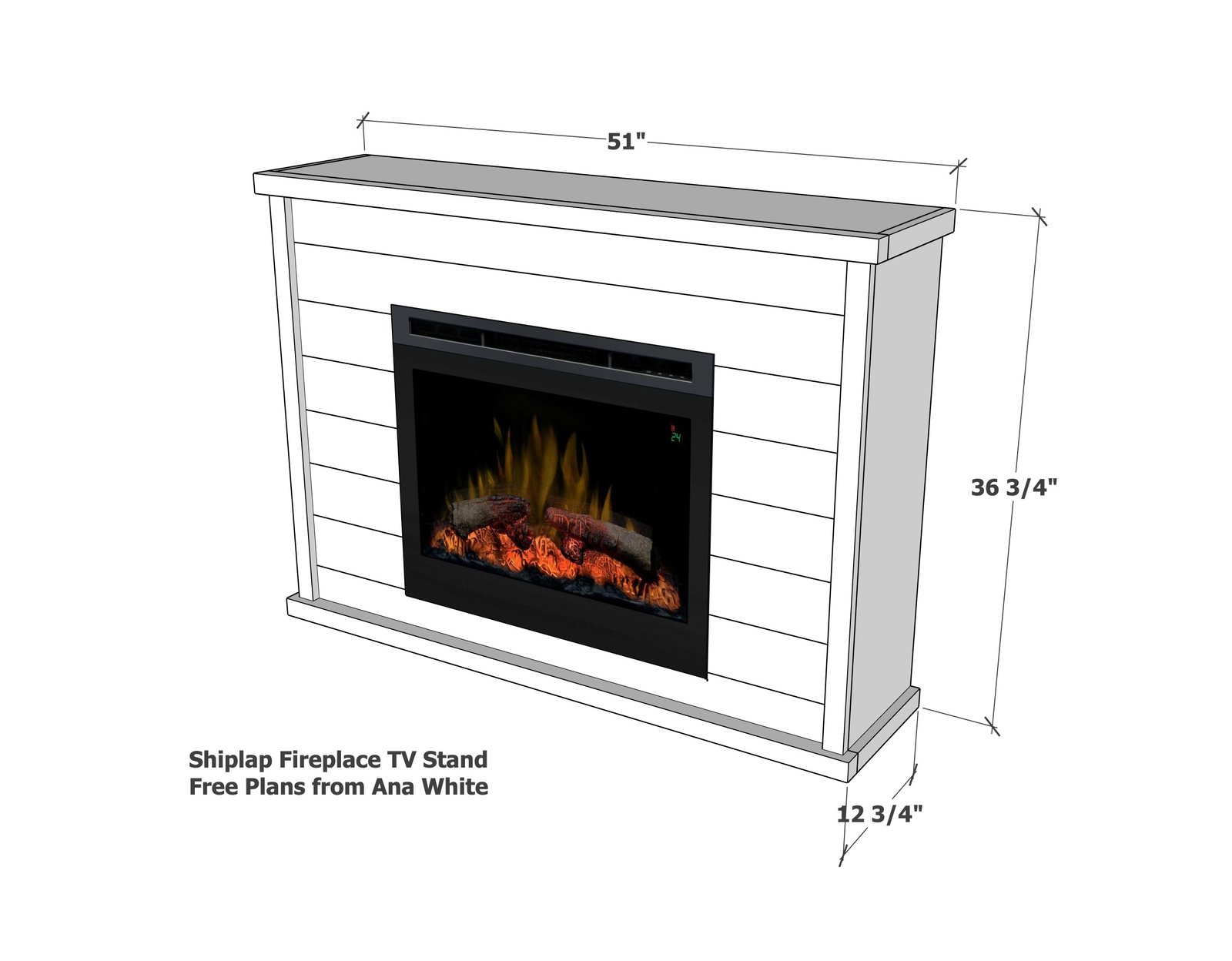 Shiplap Fireplace TV Stand dimension diagram 1