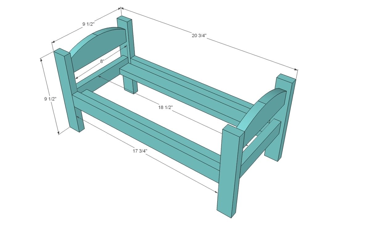 Simple 18 Inch Doll Bed dimension diagram 1