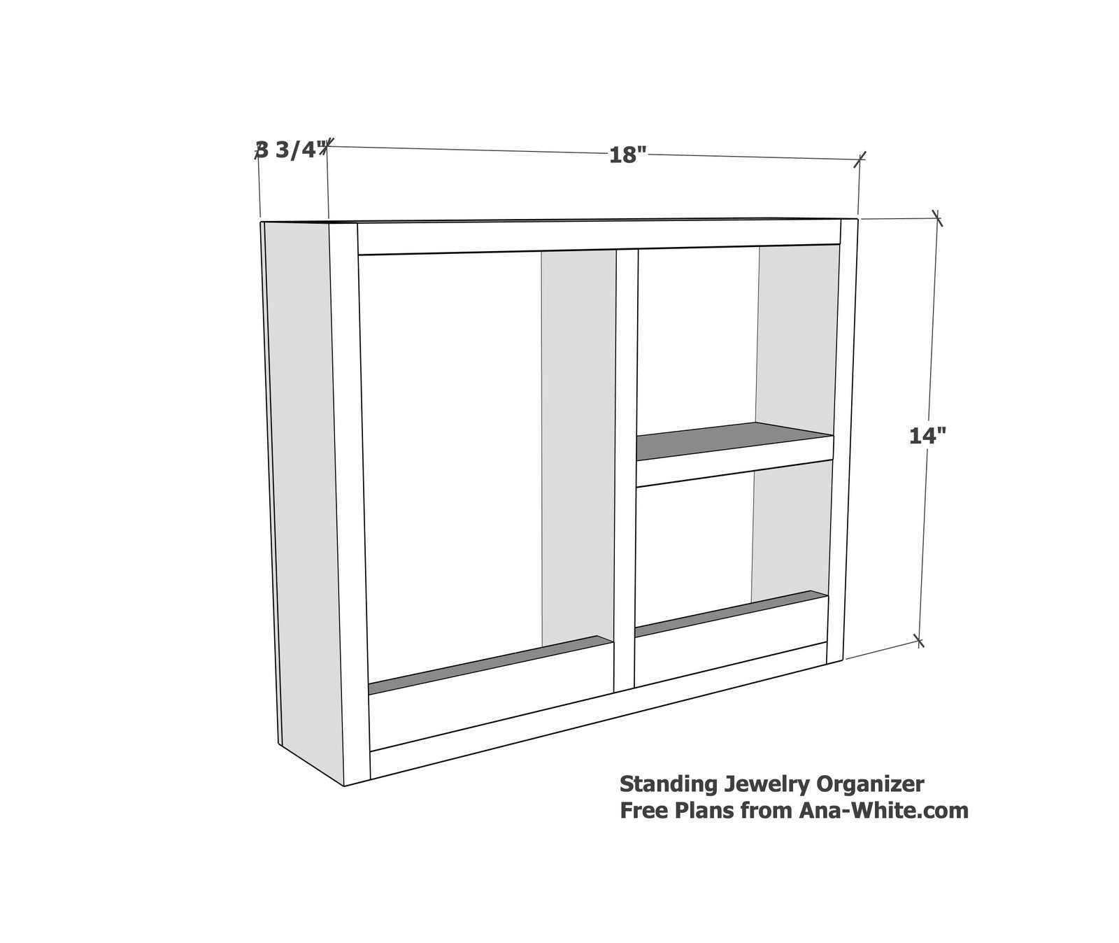 Simple 1x4 Jewelry Organizer Shelf dimension diagram 1