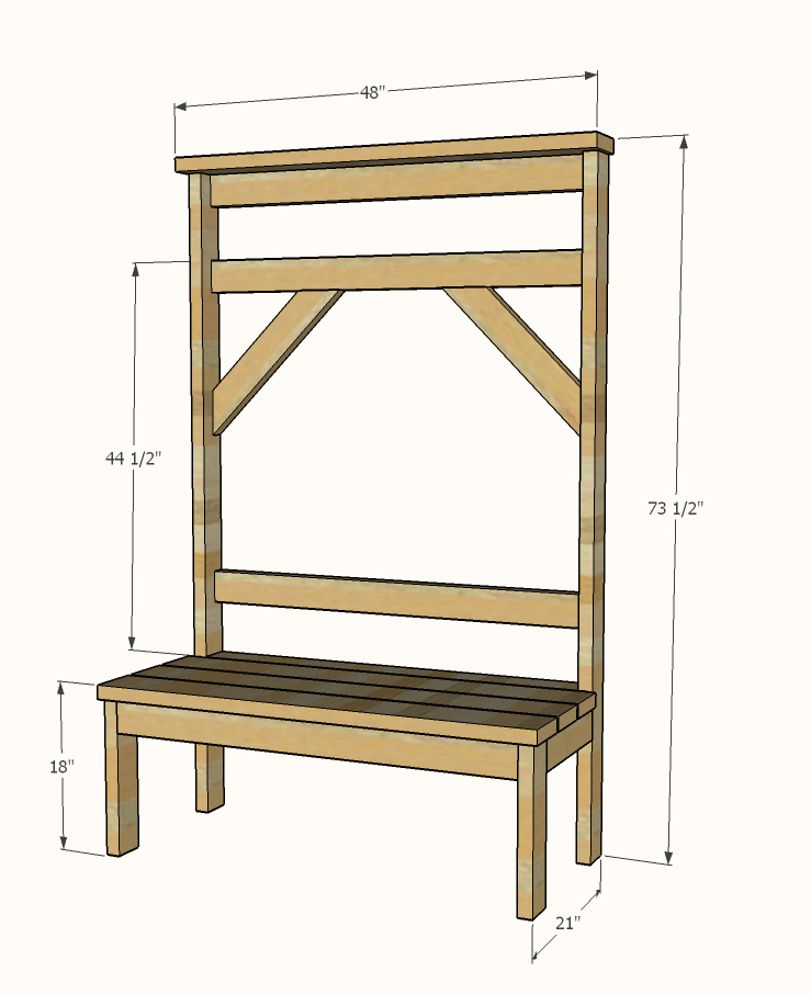 Simple 2x Lumber Hall Tree dimension diagram 1