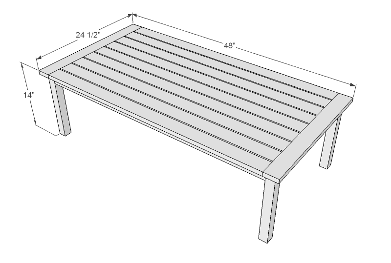 Simple 2x2 Framed Outdoor Coffee Table dimension diagram 1