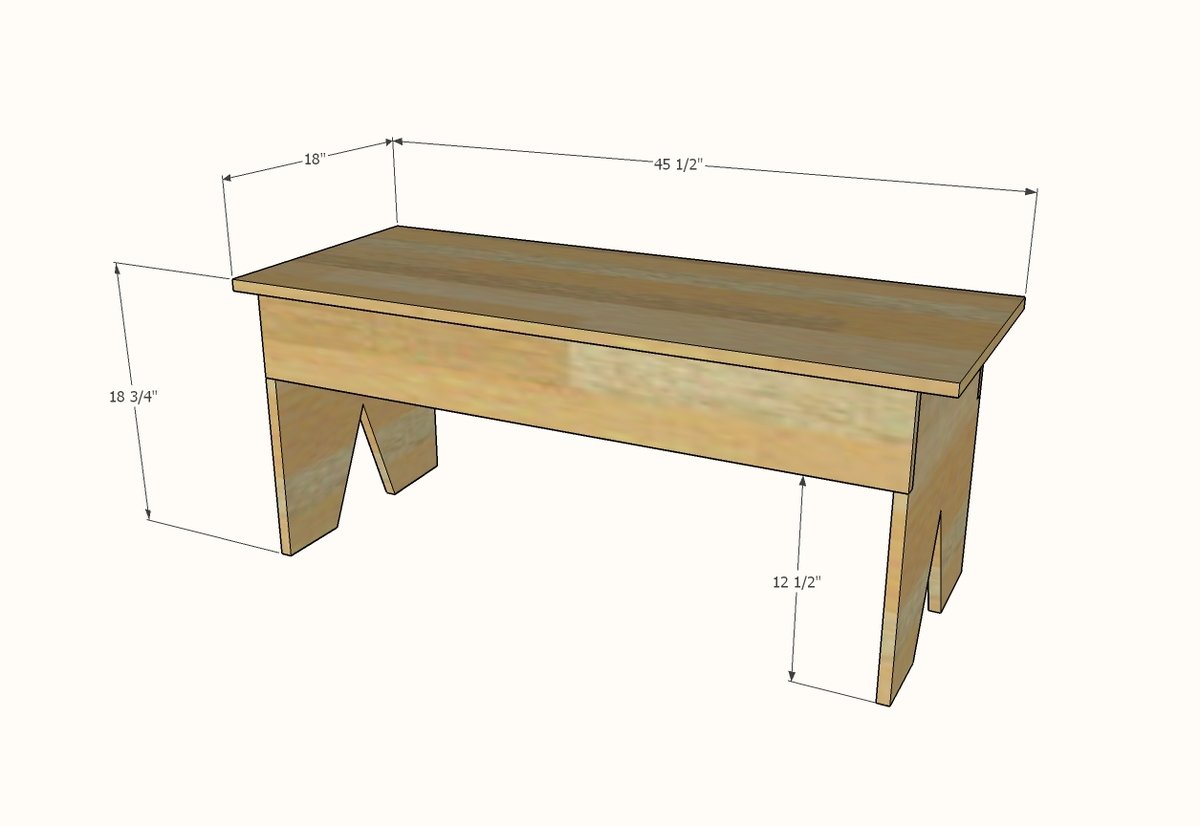 Simple Bench with Hidden Boot Storage dimension diagram 1