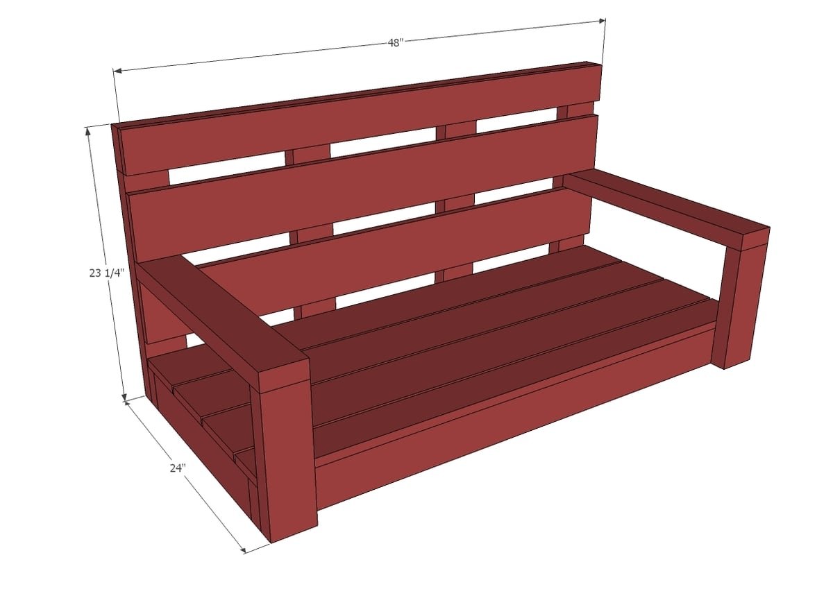 Simple to Build Porch Swing dimension diagram 1