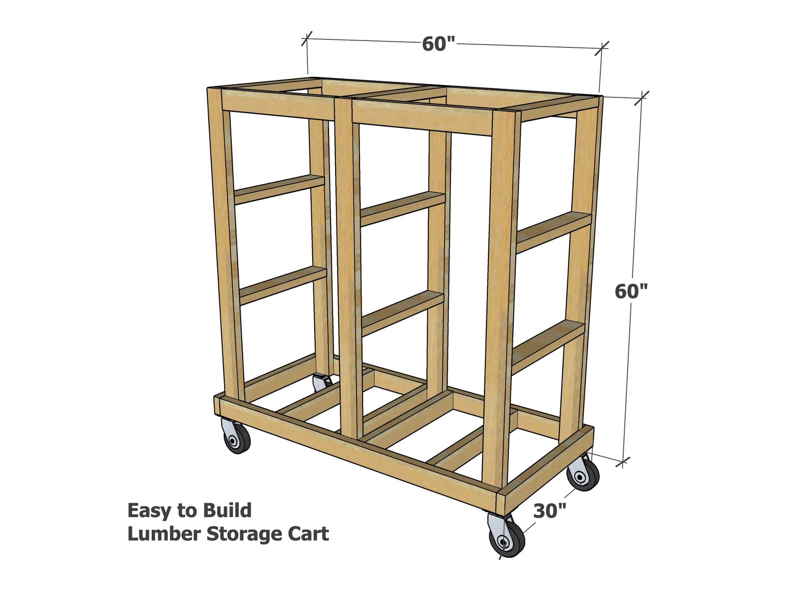 Simple to Build Rolling Wood Cart dimension diagram 1