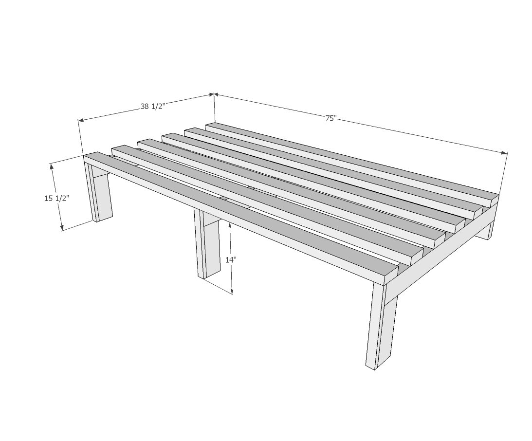 Simple Built-In Daybed Frame dimension diagram 1
