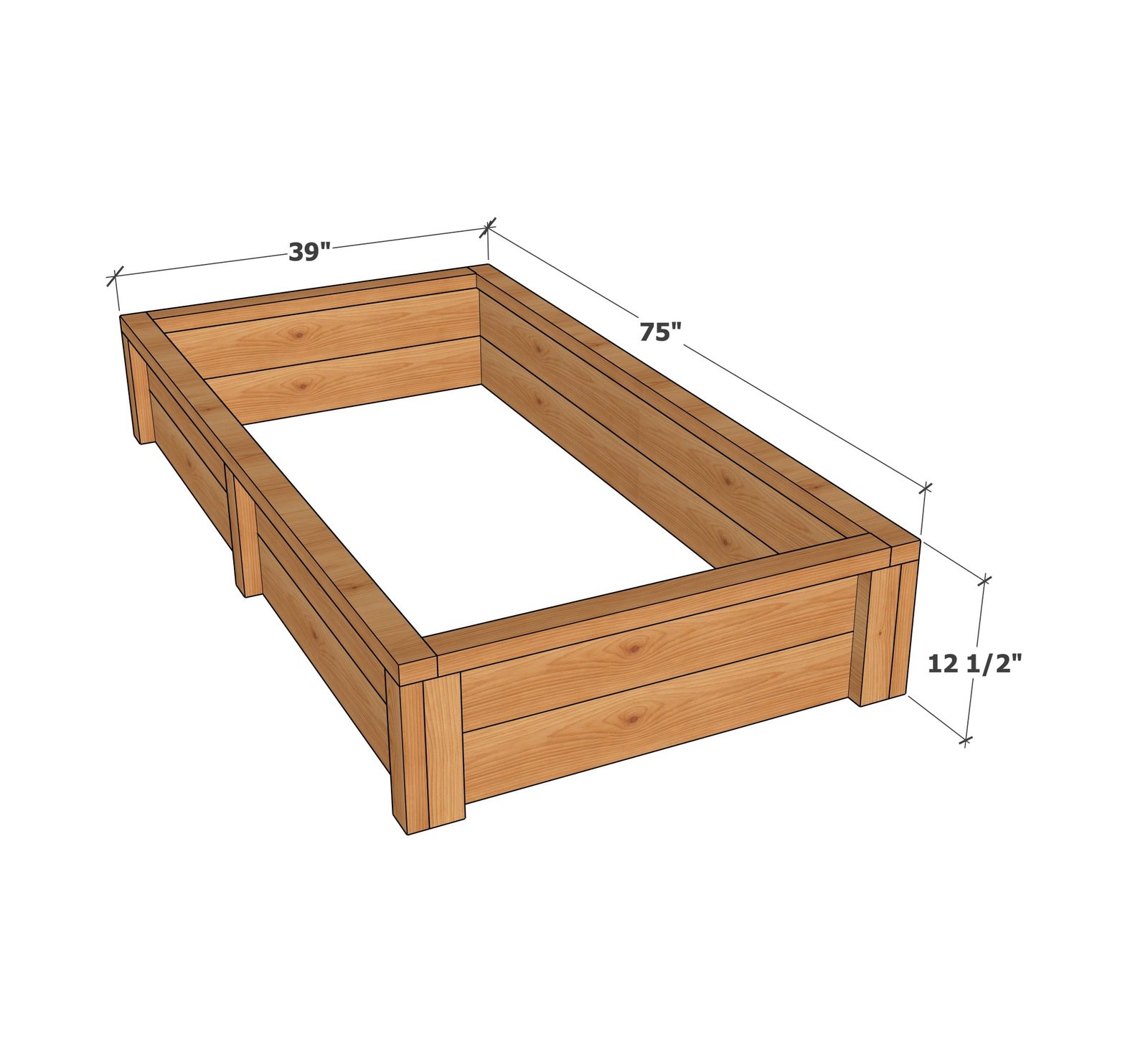 Simple Cedar Raised Garden Bed Plan (Made with Fence Pickets) dimension diagram 1