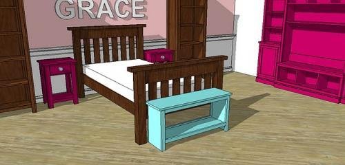 Simple End of Bed Storage Bench dimension diagram 1