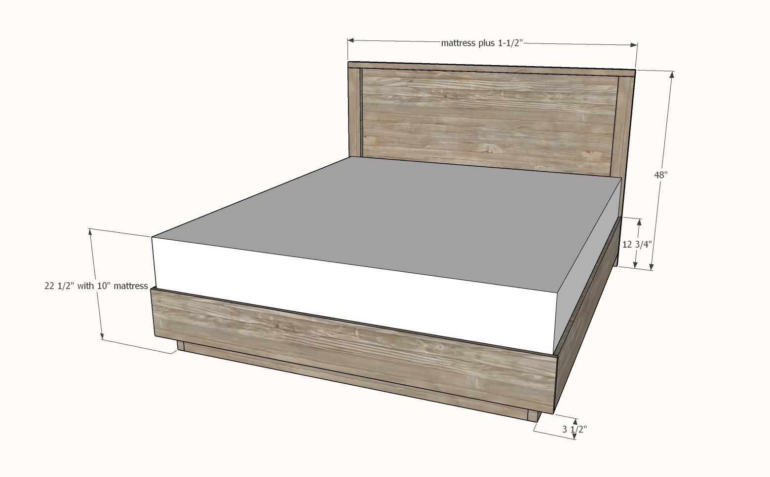 Simple Floating Bed Plans [Mountain Modern Collection] dimension diagram 1