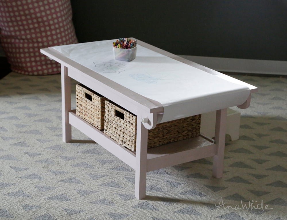 Simple Kids Play Table with Paper Roll Holder and Shelf