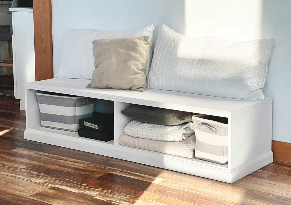 Simple Open Shelf Bench Made From Plywood