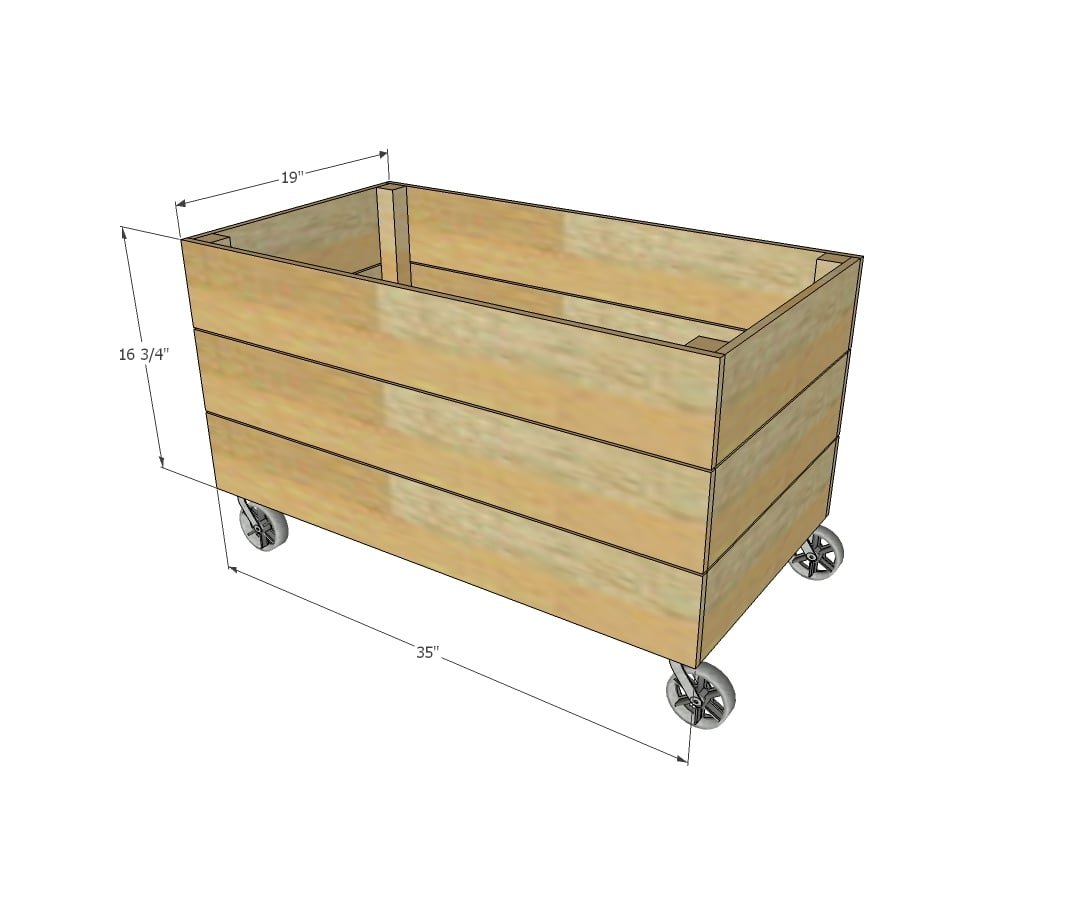 Simple Open Top Wood Toy Box dimension diagram 1