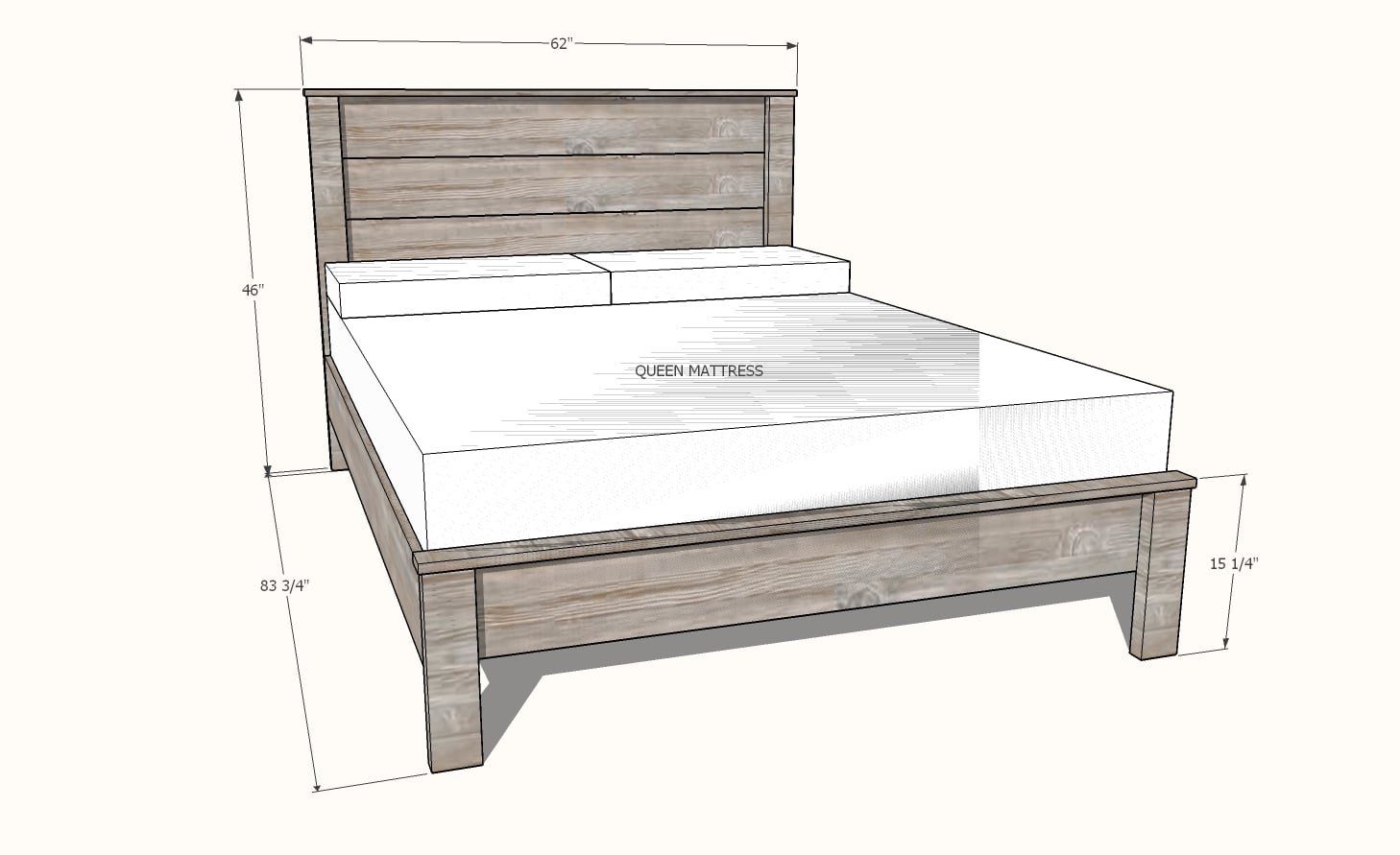 Simple Panel Bed (All Mattress Sizes) dimension diagram 1
