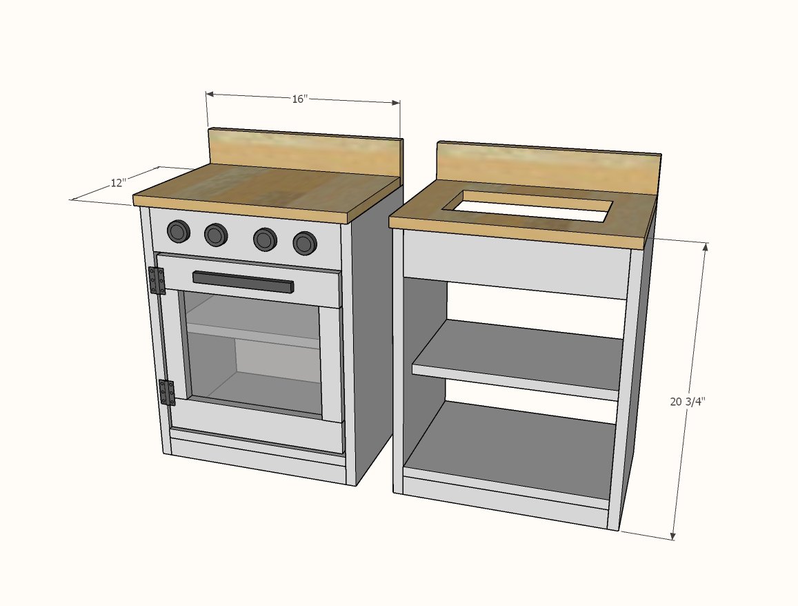 Simple Play Kitchen Sink and Stove dimension diagram 1