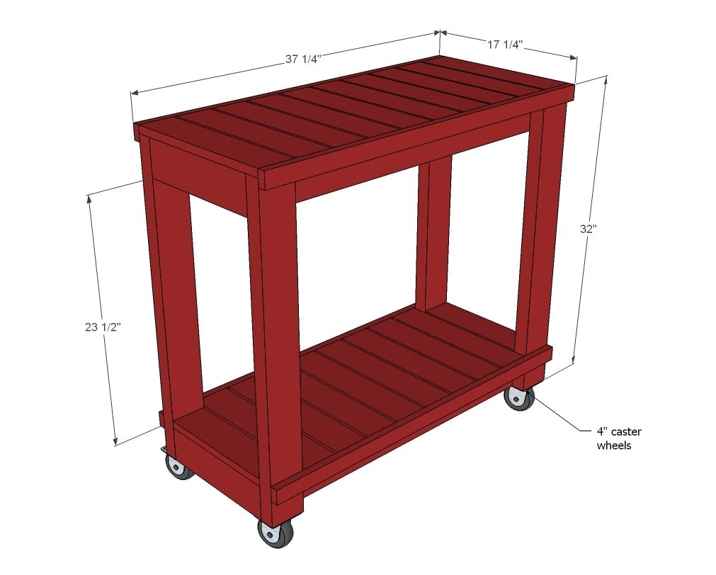 Simple Rolling Bar Cart dimension diagram 1