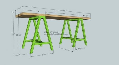 Simple Sawhorse Table dimension diagram 1