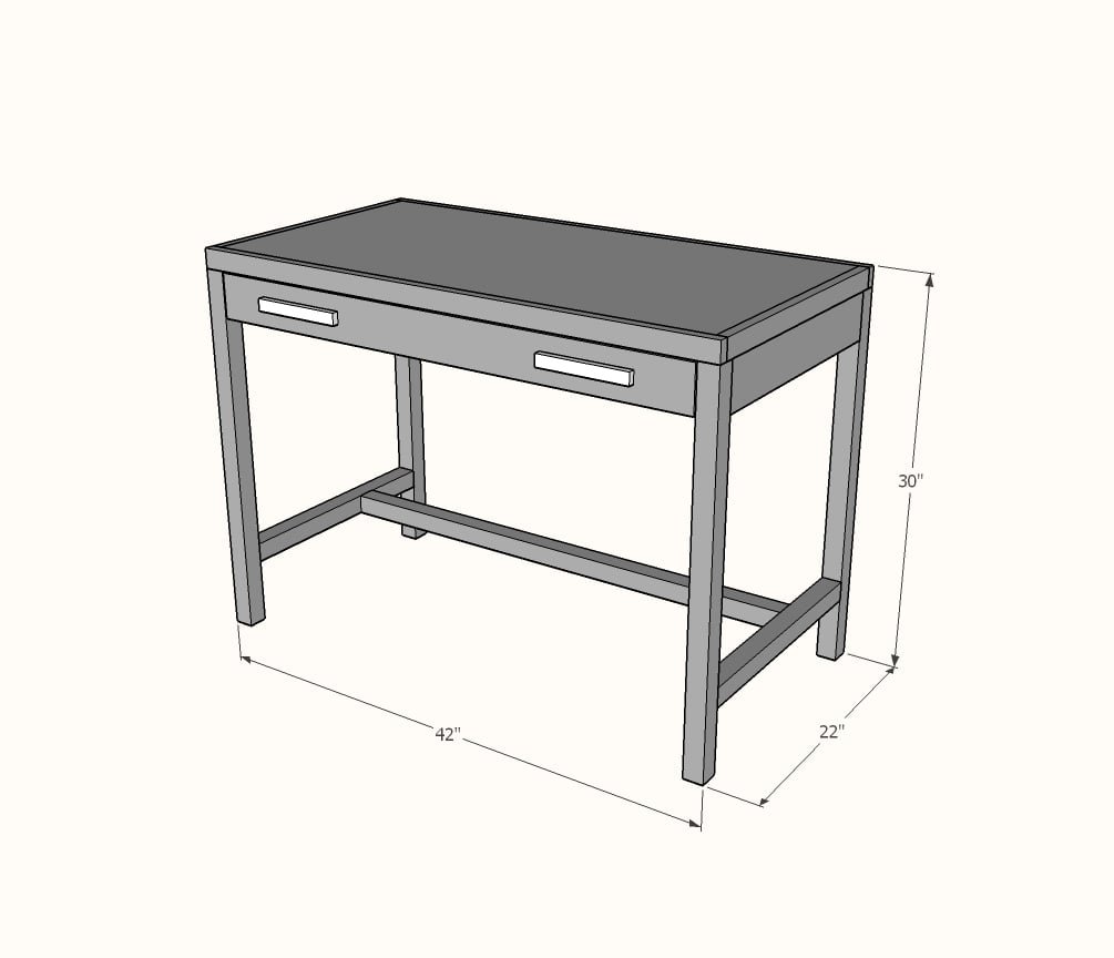 Simple Writing Desk with Drawer dimension diagram 1