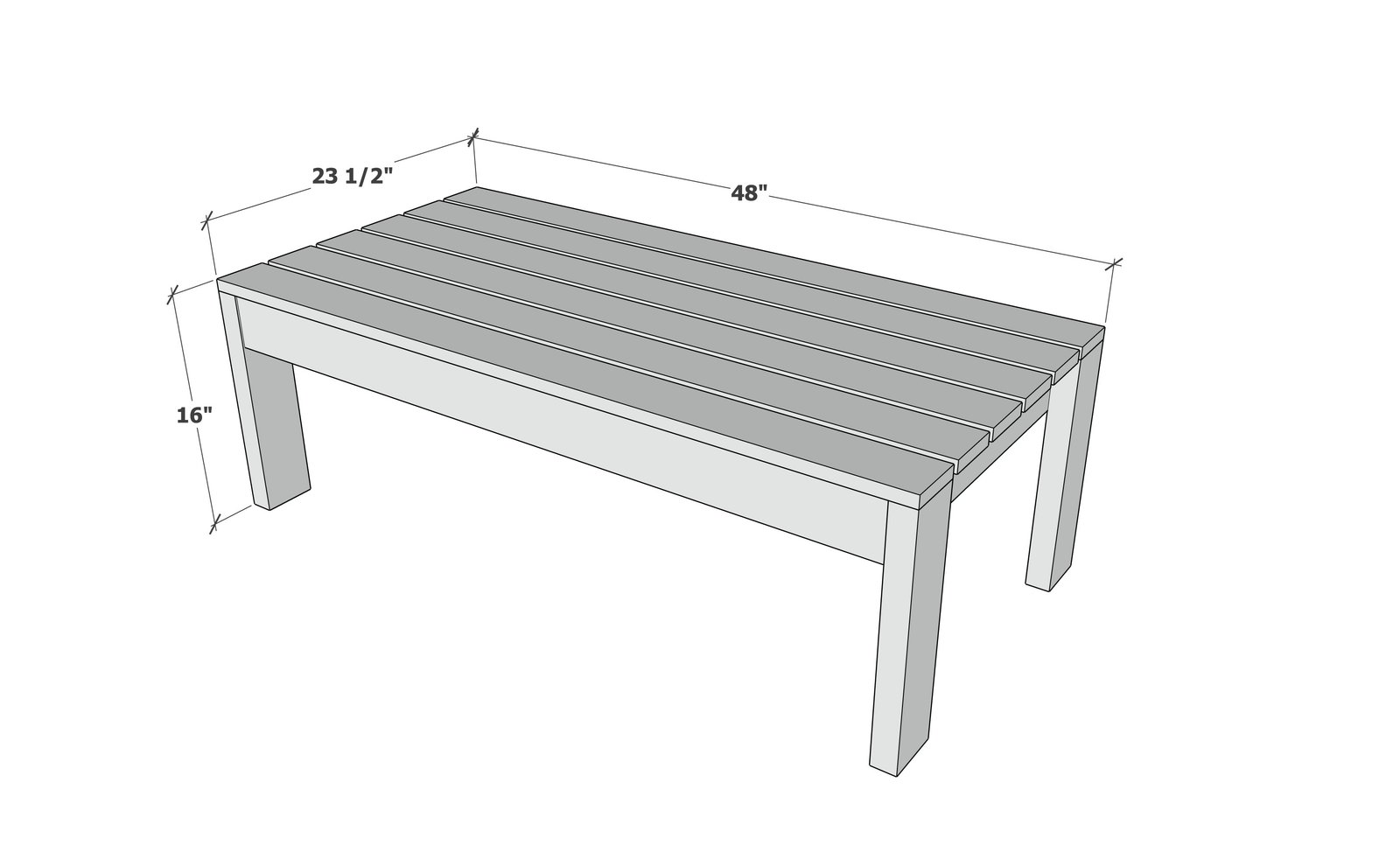 Simplest Adirondack Outdoor Coffee Table dimension diagram 1