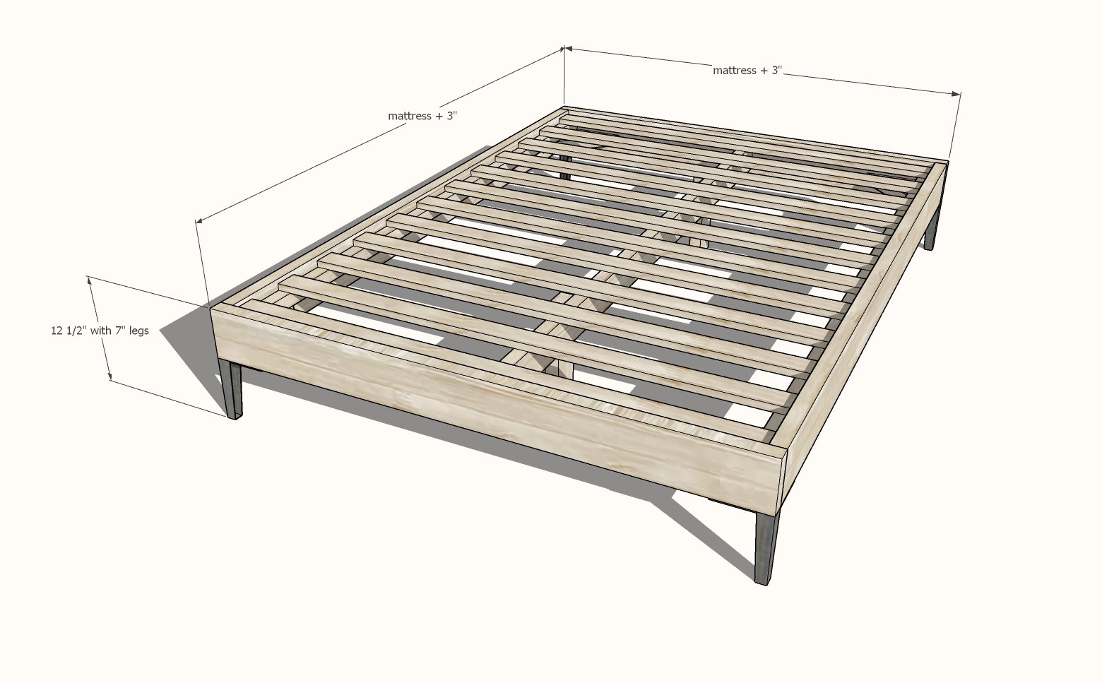 Simplest DIY Bed Frame (All Mattress Sizes) dimension diagram 1