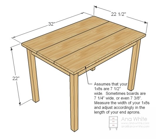Simplest Kids Play Table dimension diagram 1