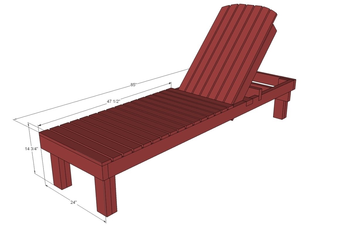 Simplest Wood Chaise Lounge Chairs dimension diagram 1