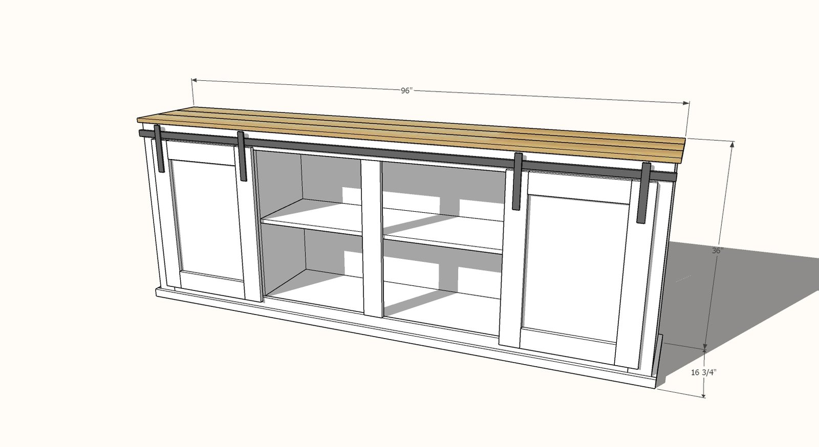 Simplified 8' Barn Door Console dimension diagram 1