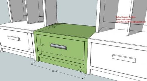 Single DIY Entryway Drawer Bench dimension diagram 1