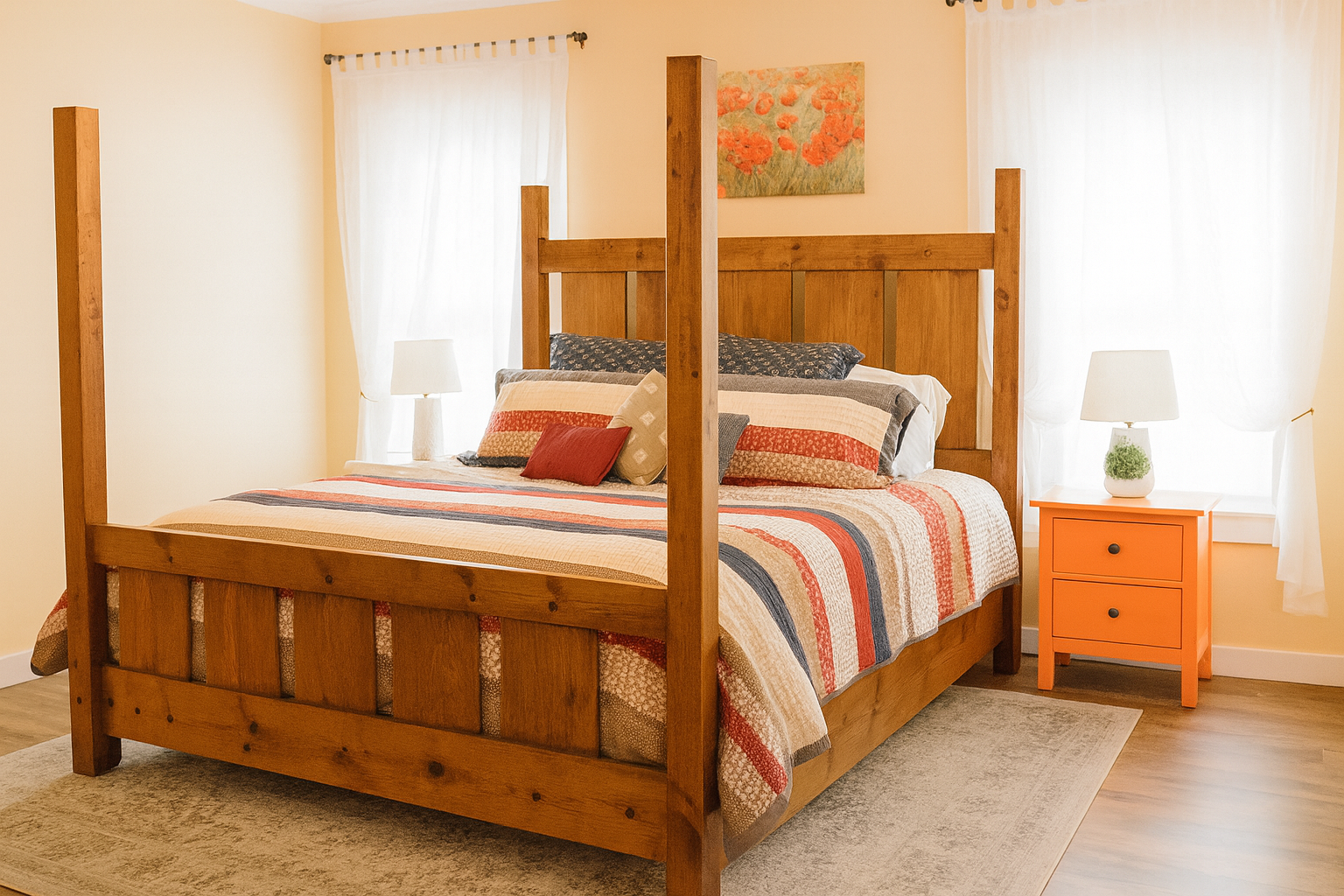 Slatted Four Post Farmhouse Bed