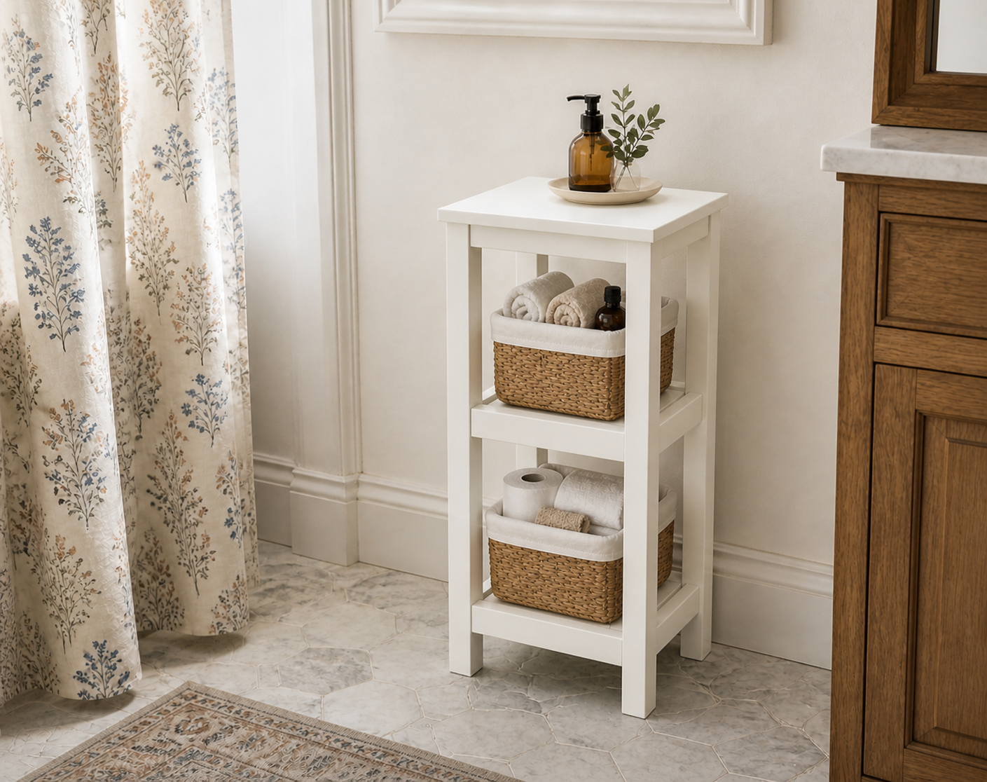 Small Bath Storage Tower Built with 2x2s and 1x Boards