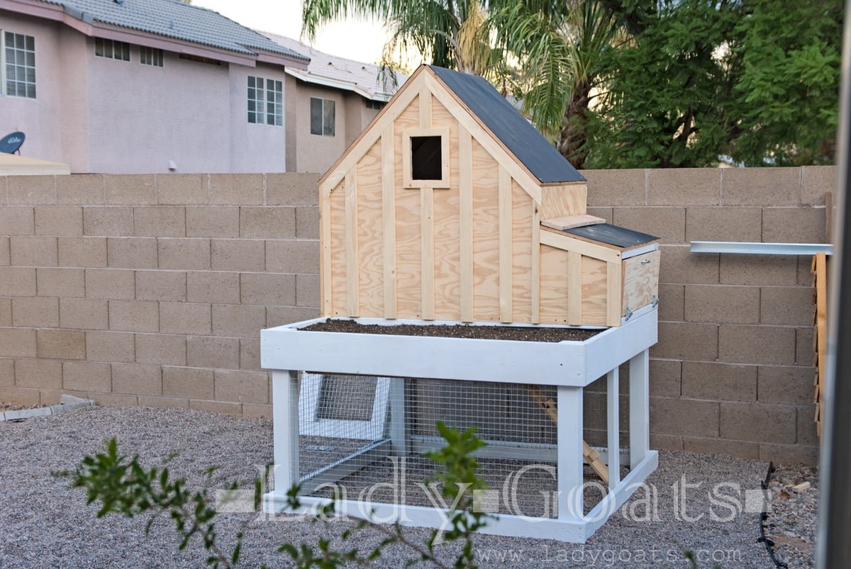 Small Chicken Coop with Planter, Clean Out Tray and Nesting Box