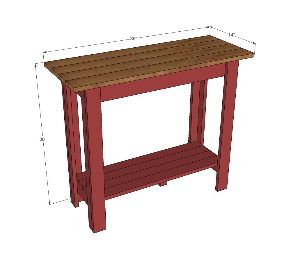 Small Console Table Made from 1x Whitewood Boards dimension diagram 1