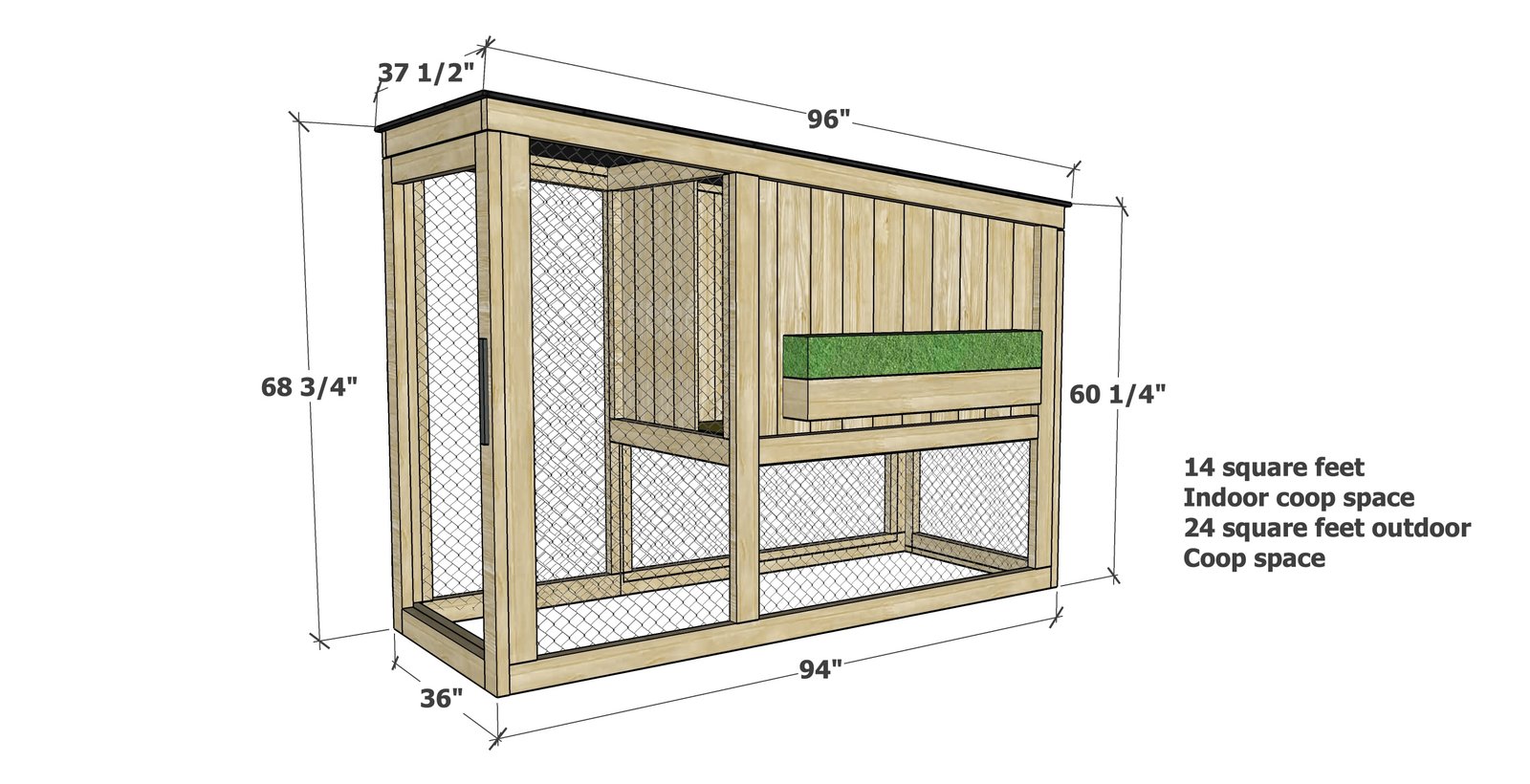 Small Modern Chicken Coop dimension diagram 1
