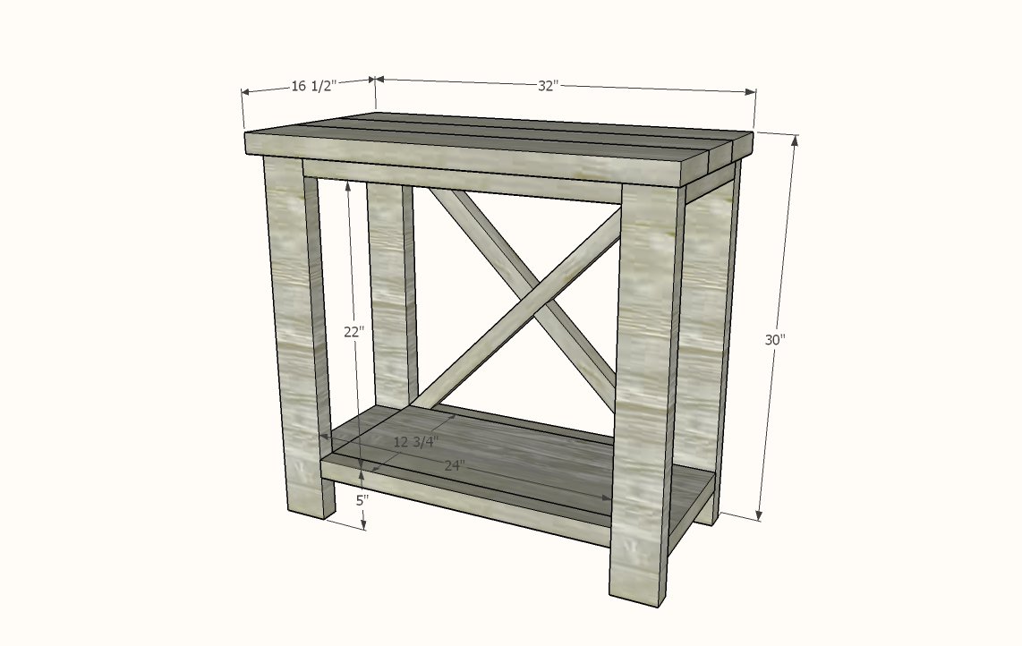 Small Rustic X Console dimension diagram 1