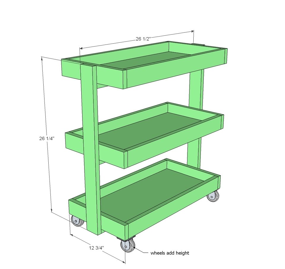 Smaller Rolling Storage Cart dimension diagram 1