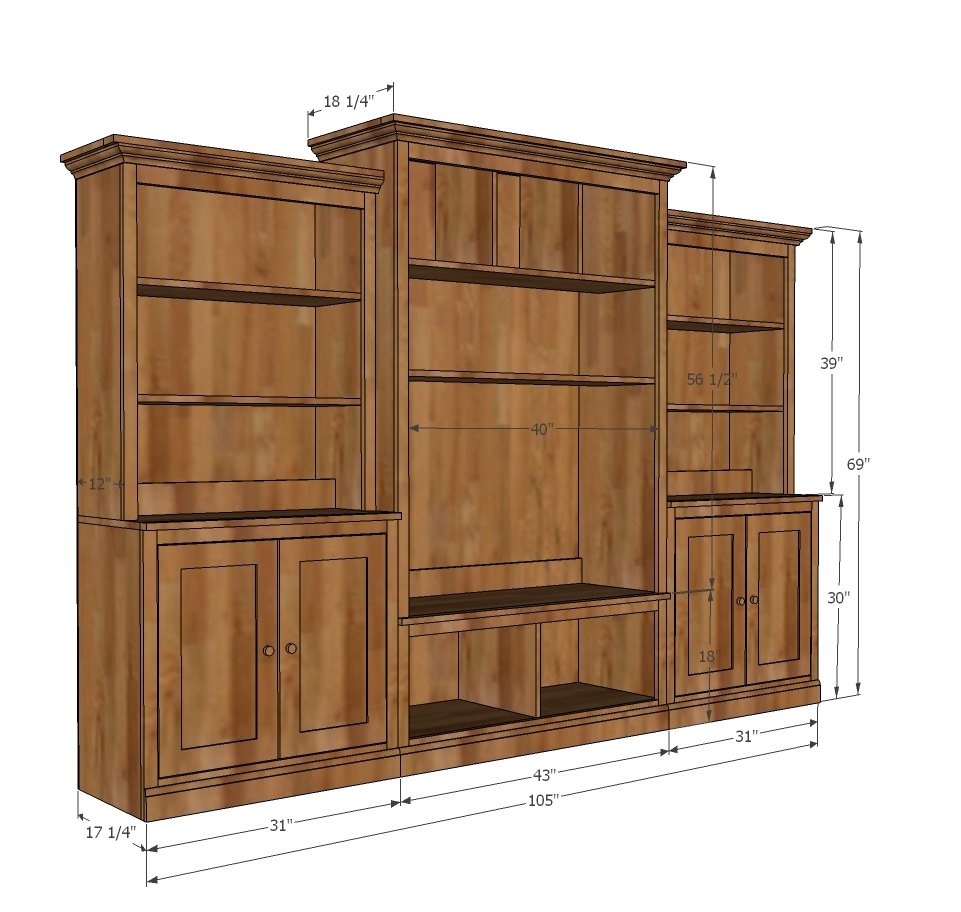 Smith Media Wall: Side Hutch dimension diagram 1