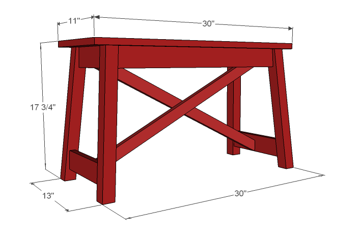 Splayed Leg X Bench dimension diagram 1