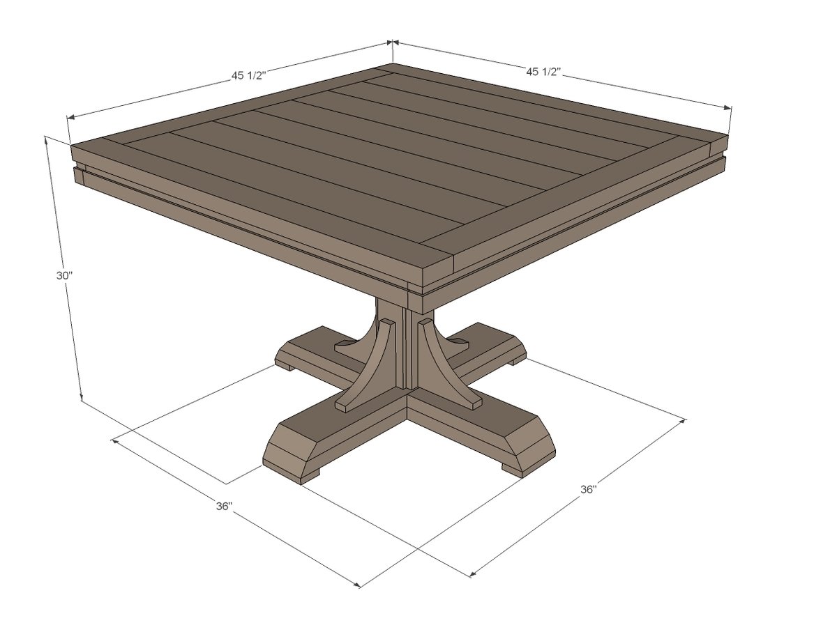 Square Farmhouse Pedestal Table dimension diagram 1