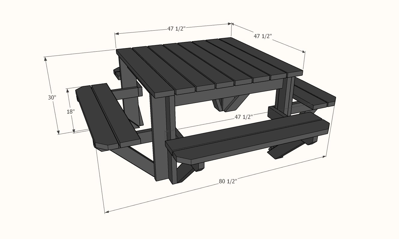Square Picnic Table dimension diagram 1